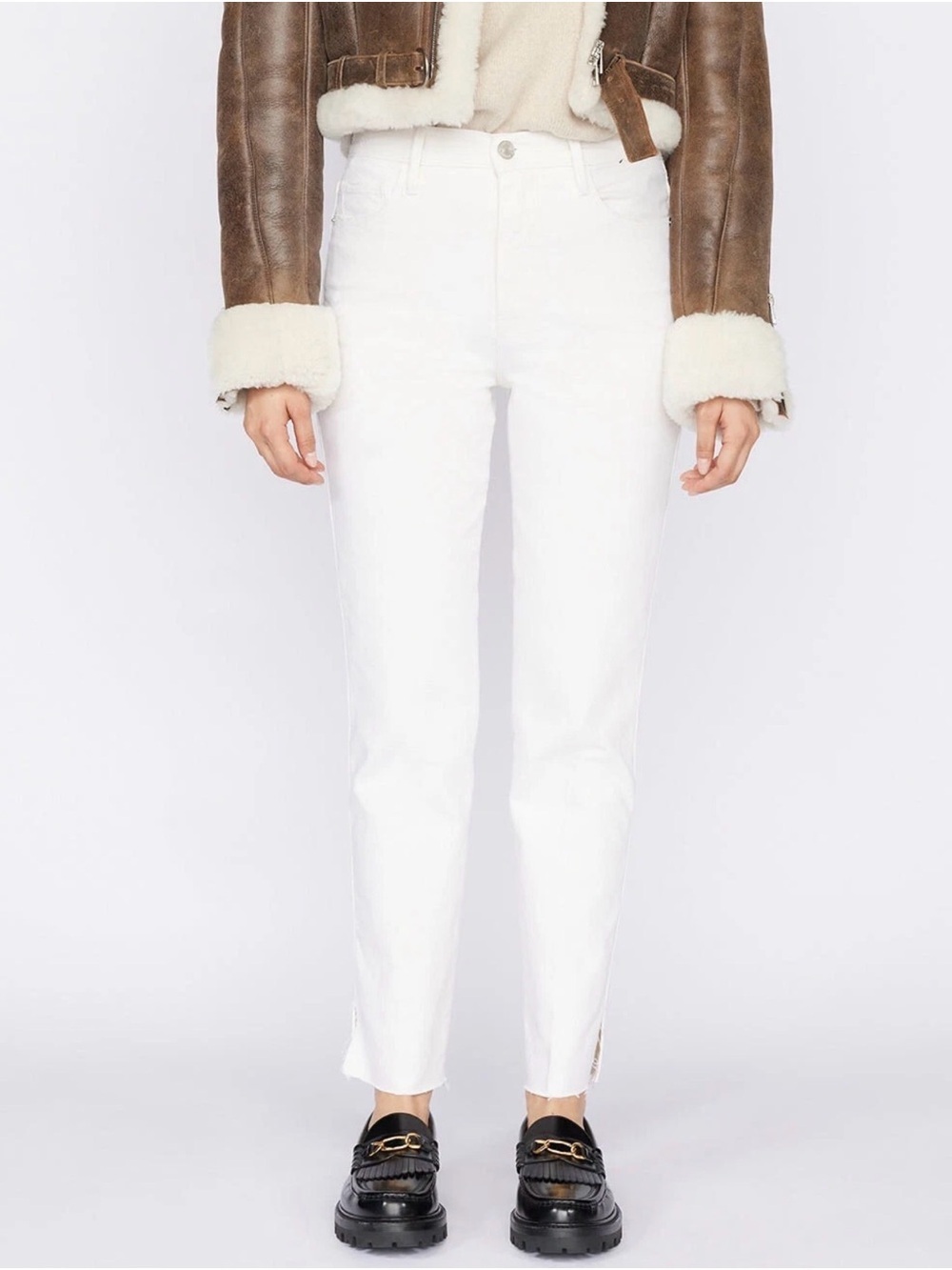 Frame Denim Le Sylvie Slender Straight High Rise Slim Jeans,Ivory White, Size 27